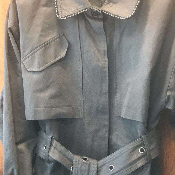 Badgley Mischka  Long Grey Trench Coat - Size Small - Picture 3 of 7